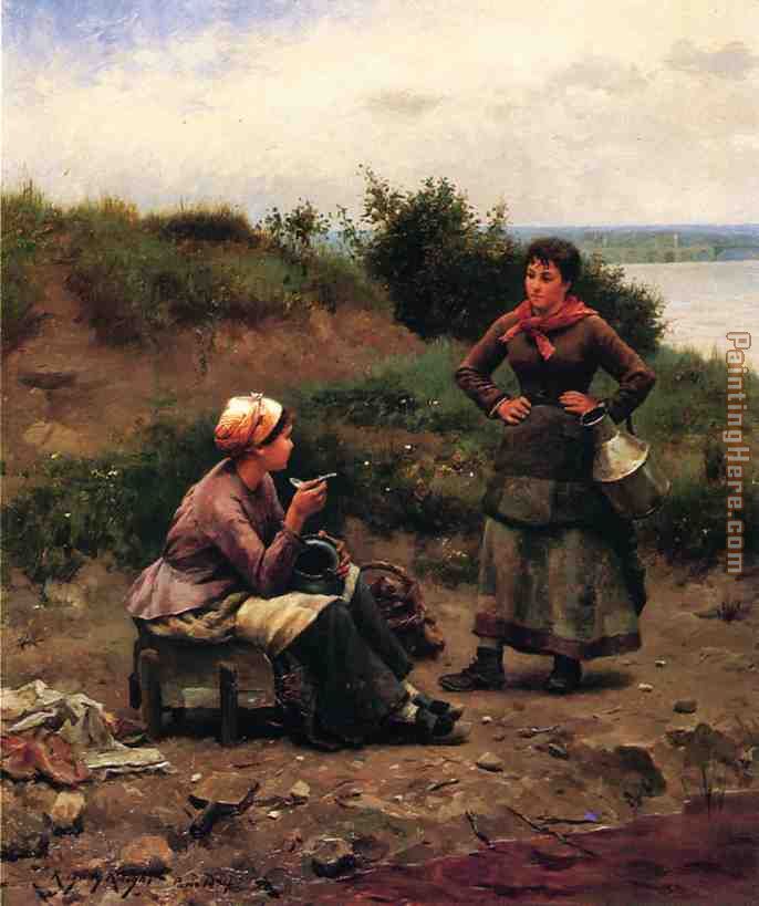 Daniel Ridgway Knight A Discussion Between Two Young Ladies